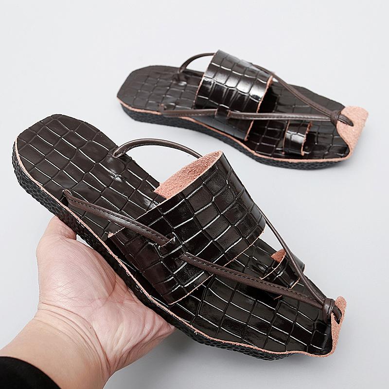 Fashion Summer New Men Gladiators Crocodile Pattern Genuine Leather Casual Shoes Breathable Beach Sandals Outdoor Slippers