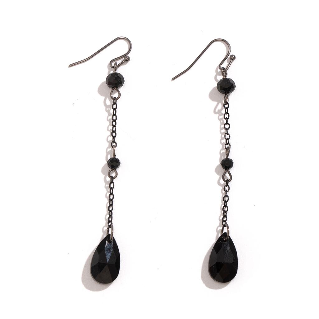 IngeSight.Z Gotische Rote Kristall Lange Quaste Anhängerohrringe für Damen Retro Schwarze Metallgliederkette Hängeohrringe Party Schmuck