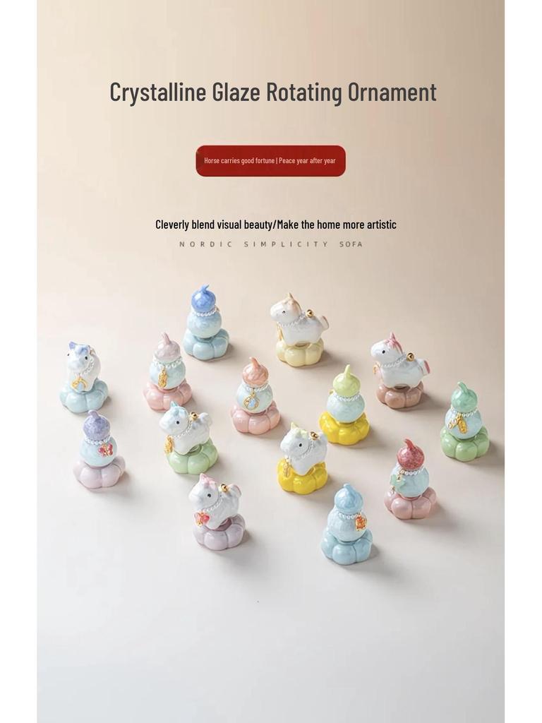 Rotating Crystal Glaze Ceramic Horse Tea Pet Ornament - Year of the Horse Gift.