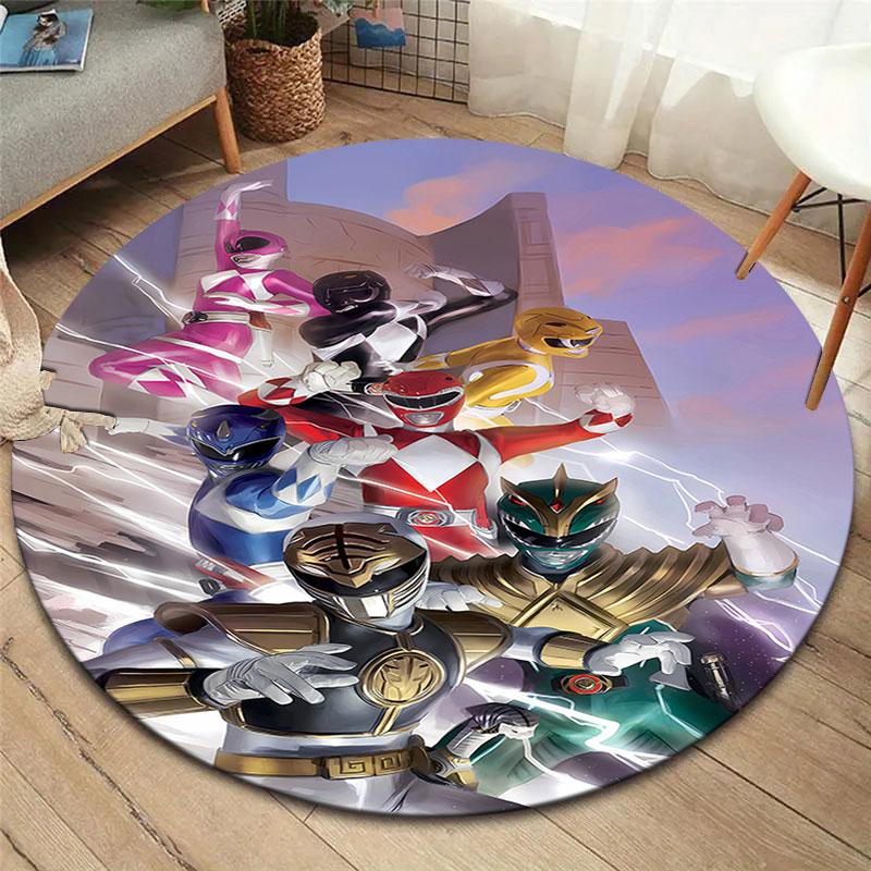 Mighty Morphin Power Rangers Round Area Rug,Carpet Rug for Living Room Bedroom Sofa Playroom Decor,Non-slip Floor Mat