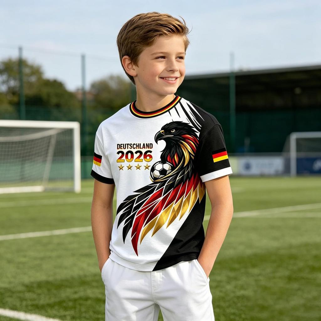 Kids Vintage Style Soccer Jersey Short Sleeve T-Shirt Lightweight Breathable Fabric Comfortable Fit Suitable for Casual Wear and Sports