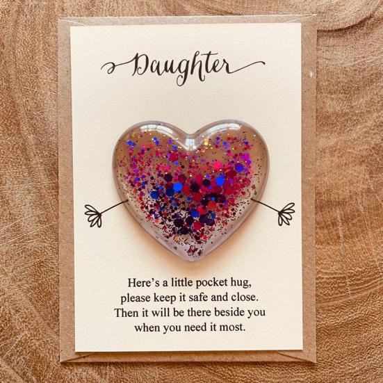Daughter Pocket Hug with Positive Card Emotional Support Love Heart Figurine Son Sister Niece Pocket Token Decoration Inspirational Encouragement Gift