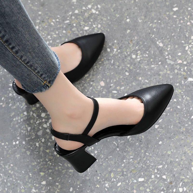 Sandály s ostrým špičkou pro ženy Jarní Korejské Silný podpatek Pásek s jednou přezkou Ležérní Jednoduché boty