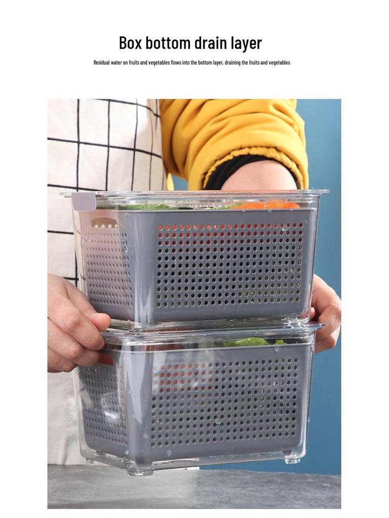 Large Capacity Double-Layer Transparent Food-Grade Sealable Fresh-Keeping Refrigerator Box