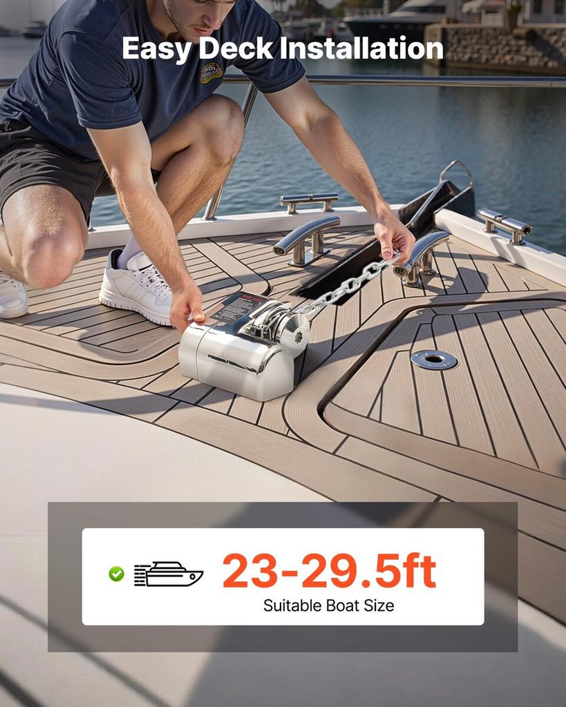 Horizontal Fishing Windlass, 12V DC 600W, Windlass Anchor Systems Fit for 6.35 mm Chain or 14.3 & 15.9 mm Nylon Rope, Max Pull 260 kg, 316 Stainless