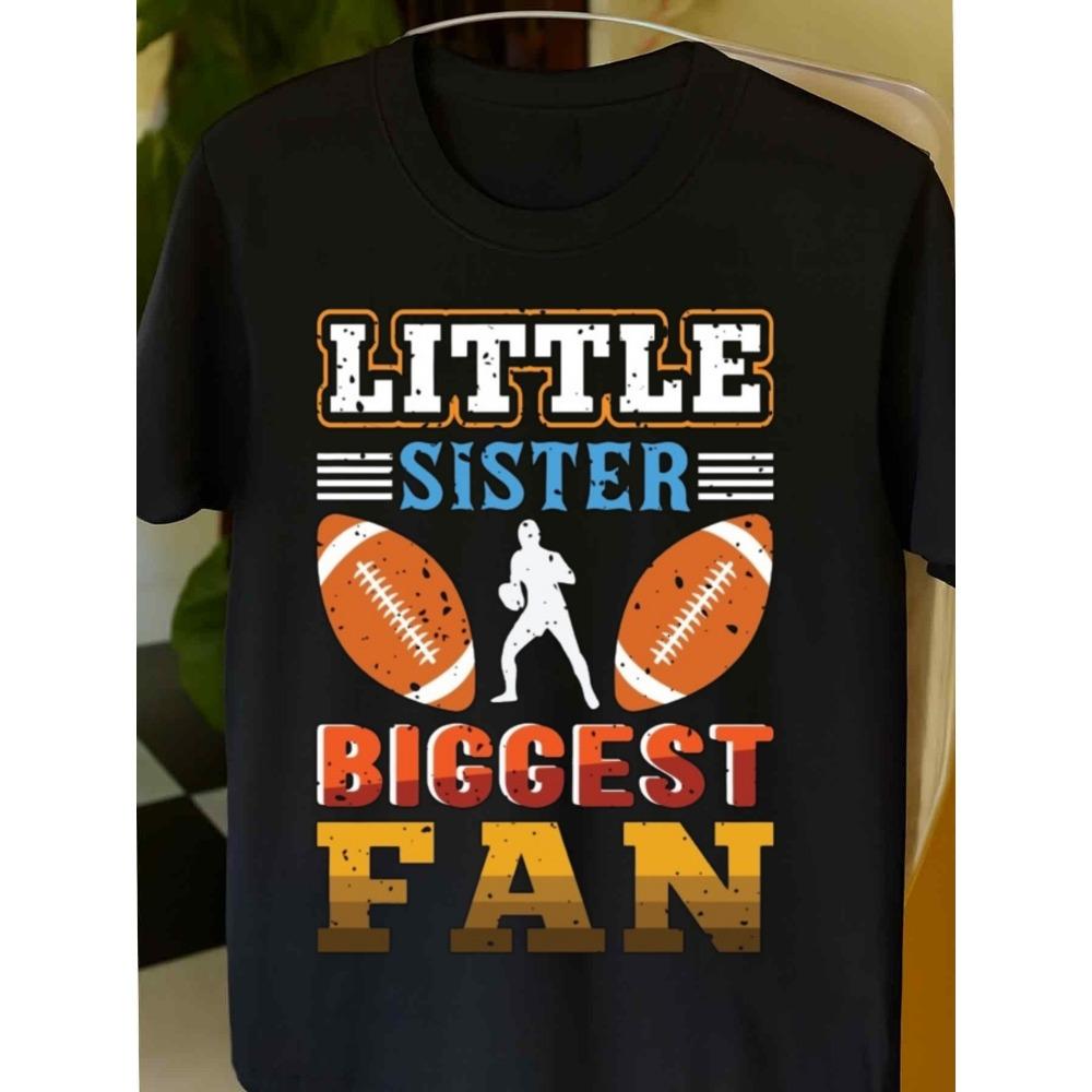 Heavy pure cotton T-shirt with fan design printed with the words Little Sister Biggest Fan S