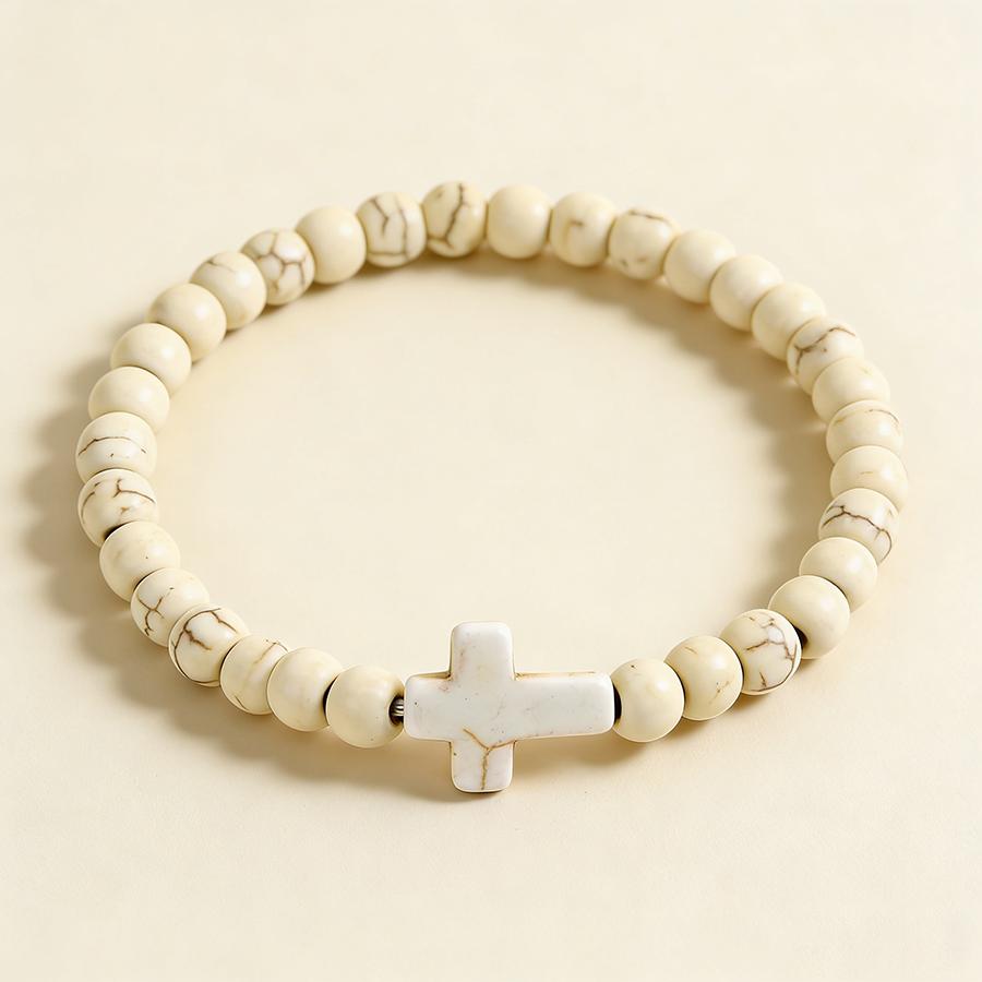 Noter New Cross Beaded Bracelet Women Men 6mm Howlite Stone Prayer Meditation Healing Energy Braslet 4 Colors Options Handmade