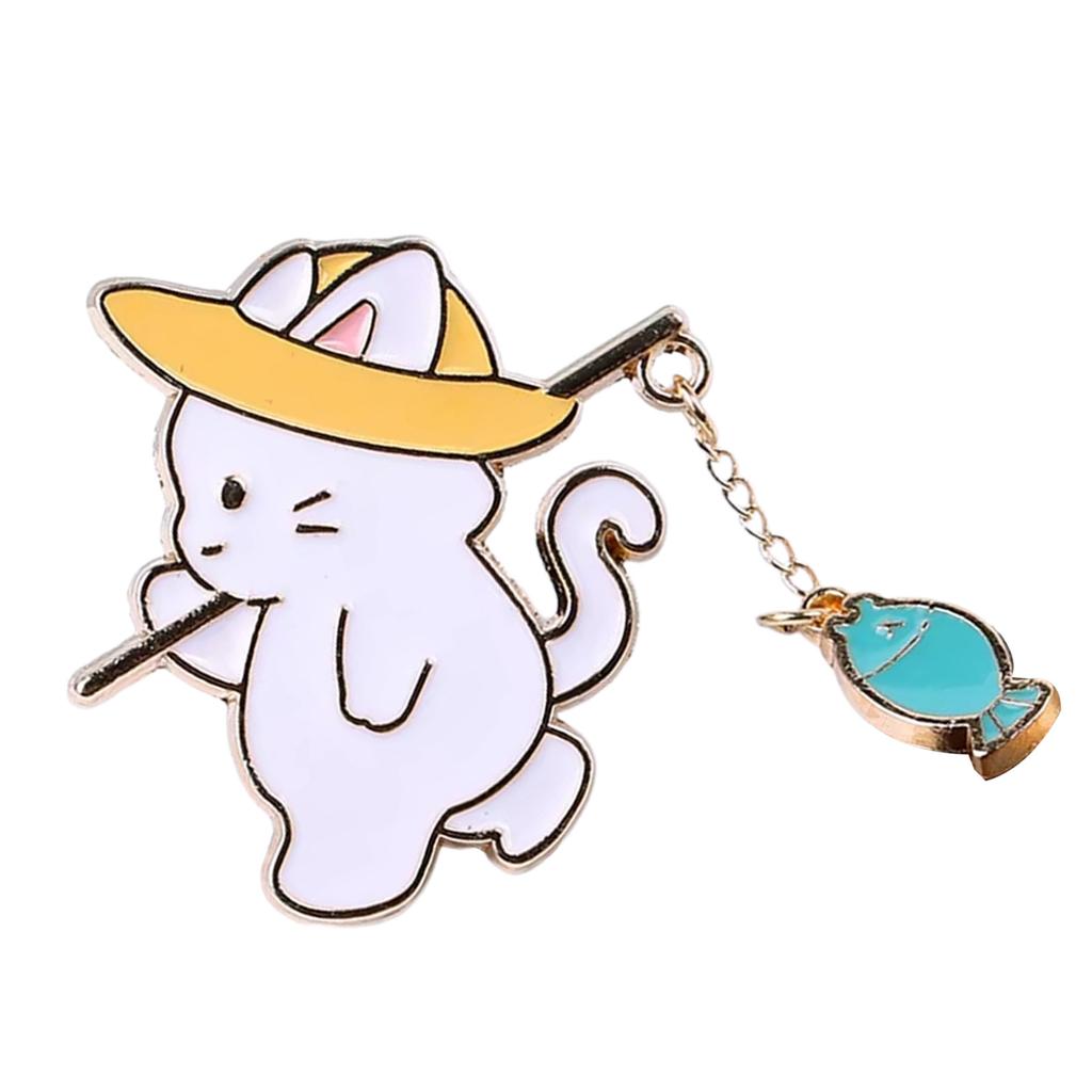 Playful Cat Fishing Brooch Adorable Alloy Pin Lightweight Design For Kids Adults Fashion Accessory With Colorful Fish Charm