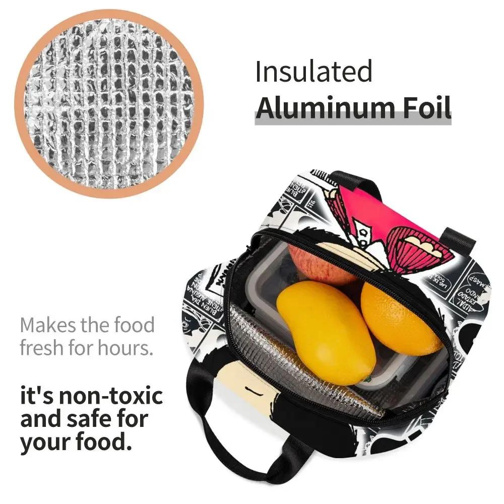 Szczęśliwa Jazda na Rowerze Mafalda Lunchbox dla Kobiet Kreskówkowy Termiczny Izolowany Torba na Lunch Dzieci Szkoła Dzieci Piknik Torby Tote