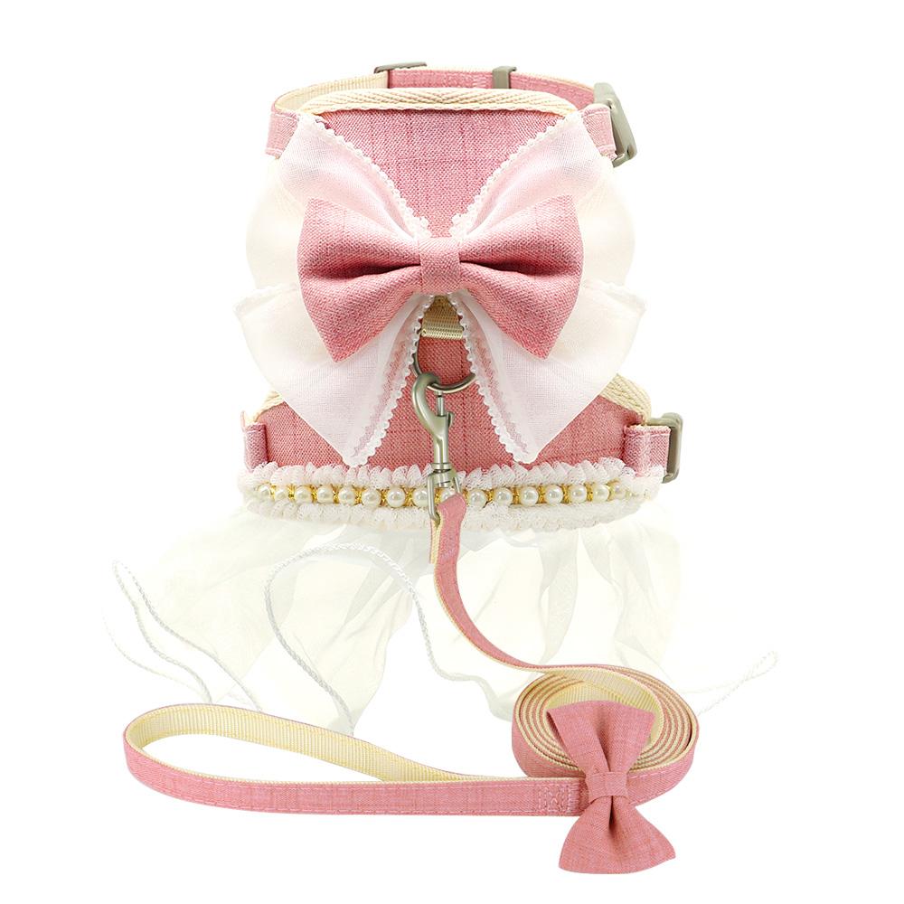 Nylon Cat Harness Leash Set Cute Bowknot Cat Dress Pet Puppy Kittten Party Princess Costumes Harnesses For Small Dogs Cats Pink