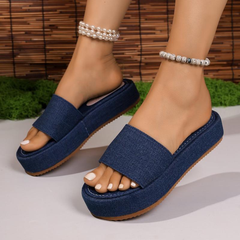 

Fashion 2025Women s New Slotted Thick Sole Slippers Women s Large Ethnic Style Simple Beach Fashion Sandals/ Slippers 36-43 36 синий