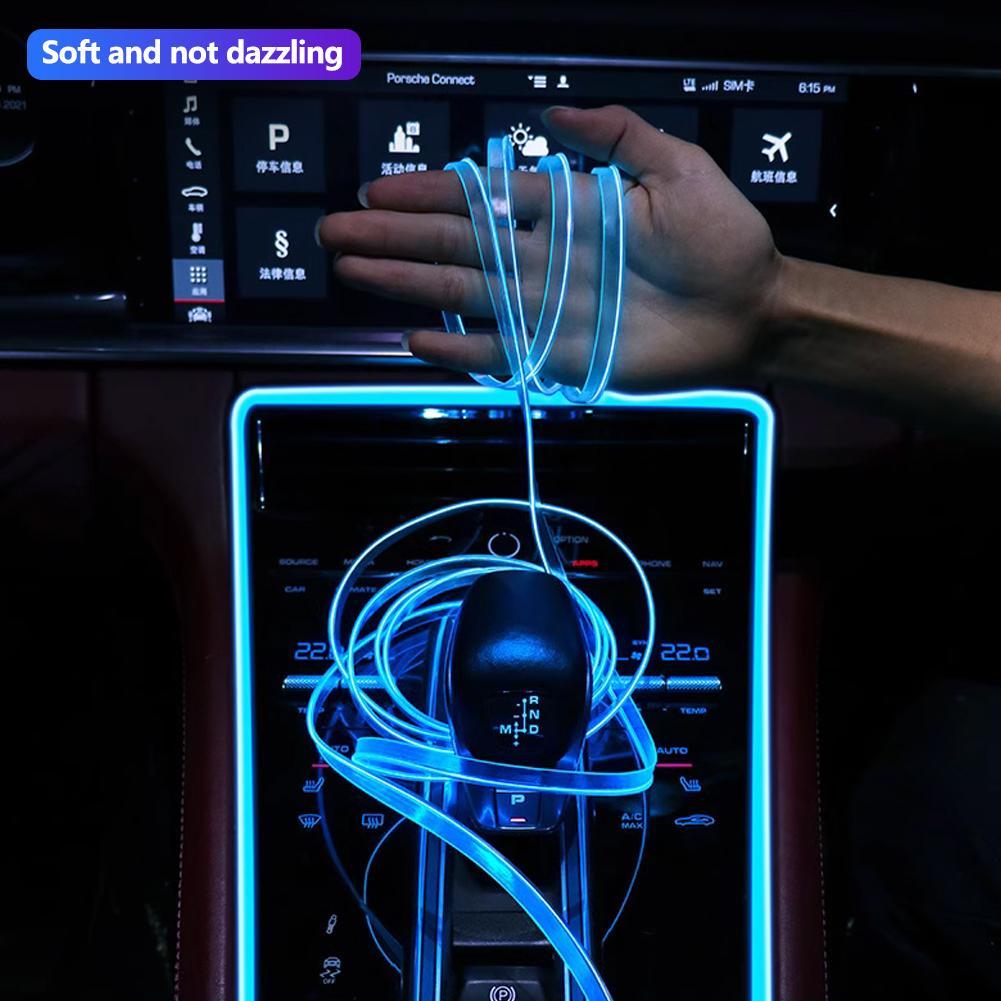 3M USB Car LED Ambient Lights Strip EL Wire Neon Ambient Lighting USB Flexible Decoration DIY Auto Party Atmosphere Lamps