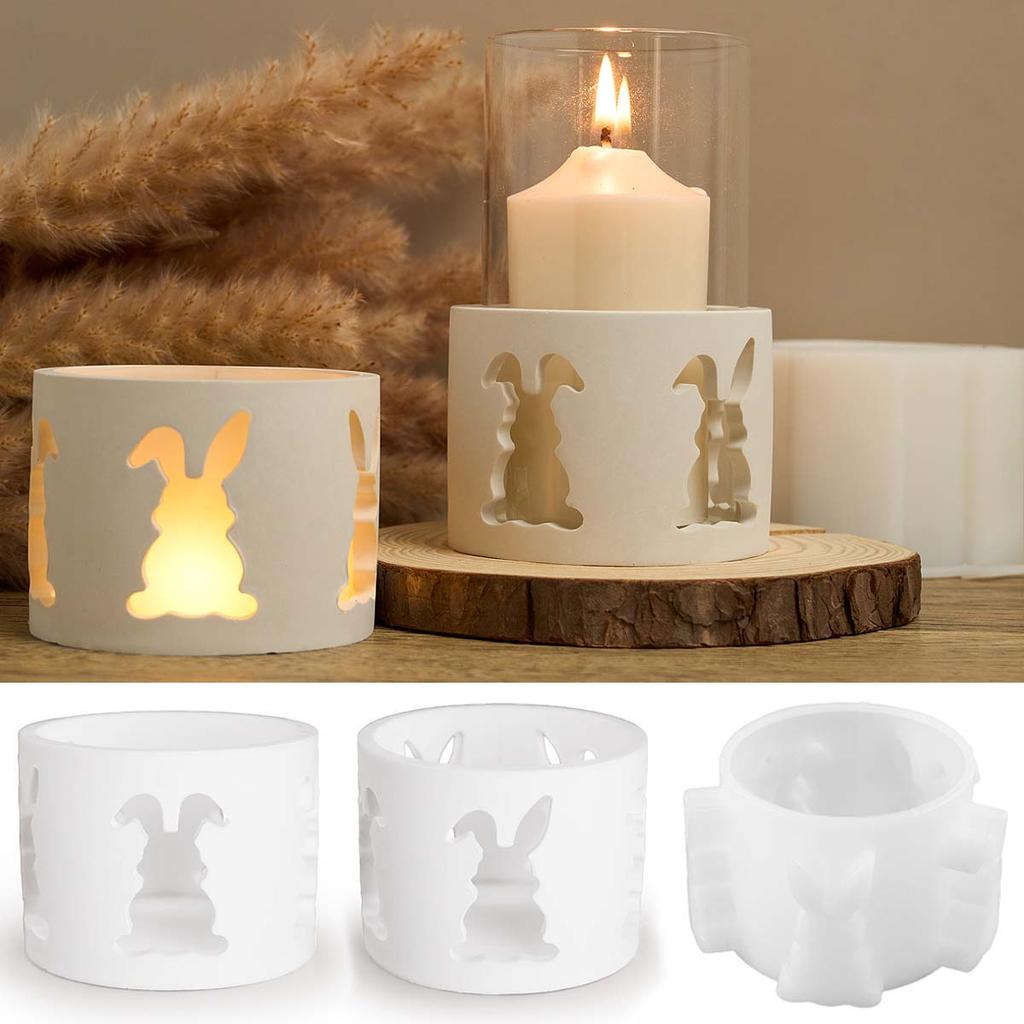 Easter Hollow Bunny Candle Holder Silicone Mold DIY Rabbit TeaLight Candlestick Making Supplies Plaster Concrete Craft Molds