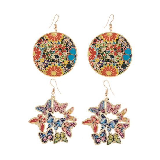 1 Paar baumelnde Ohrringe, Zeichnung, künstlerisch, hochwertig, individuell, farbecht, süß, bunt, Blumen, Schmetterlinge, zum Aufhängen