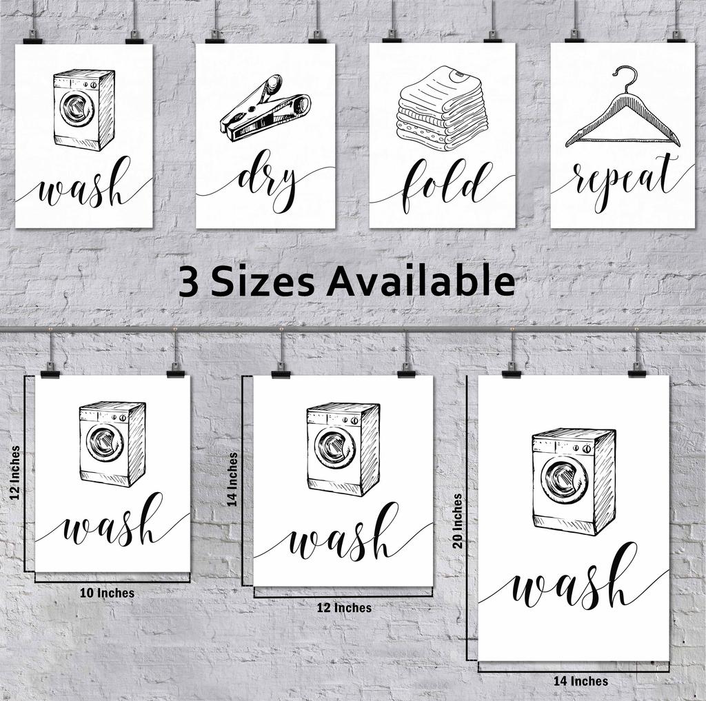 Inkdotpot 4 Piece Laundry Poster for Laundry Room Decor Wash Dry Fold Repeat , Laundry Room Posters Wall Art