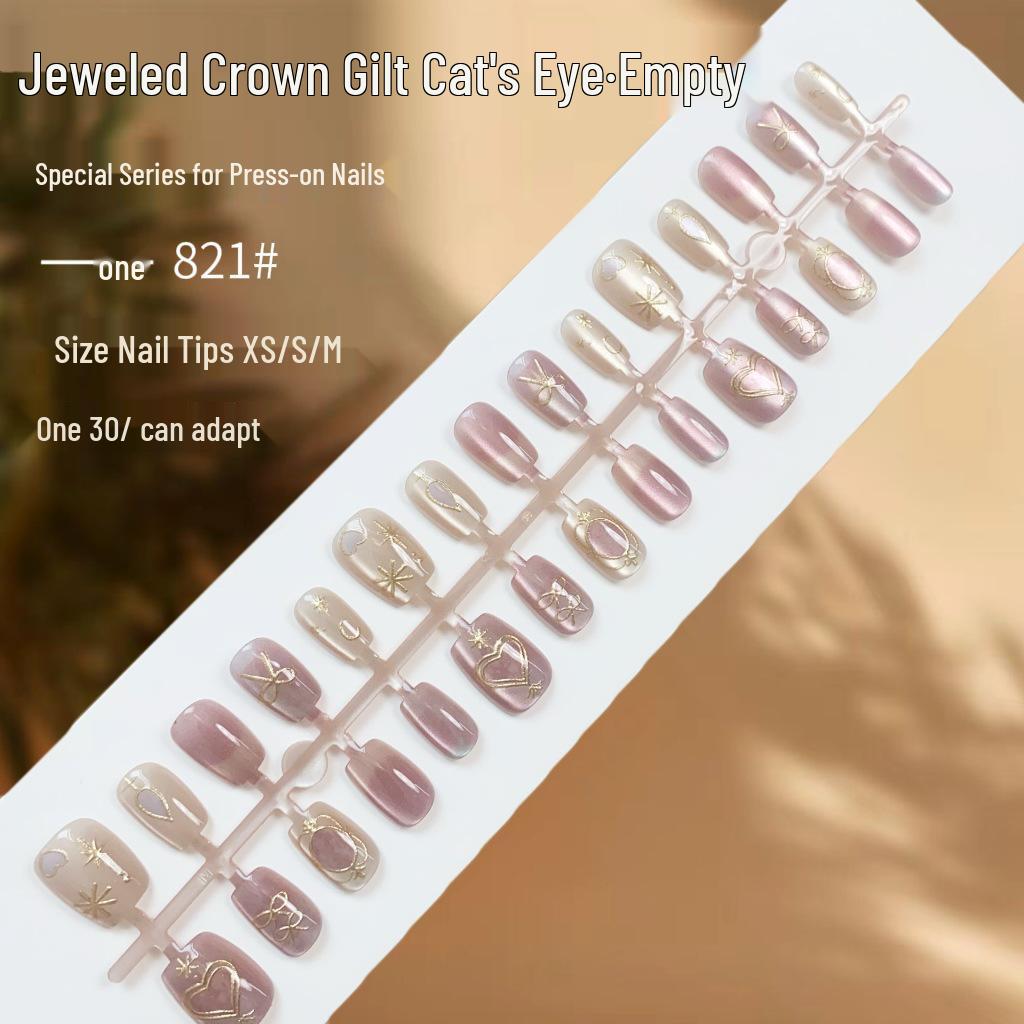 

Exquisite Heart Cat Eye Wearable False Nail Tips - Cute Finished Manicure