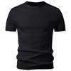 Herren Grau Geripptes Kurzarm-T-Shirt mit Rundhalsausschnitt