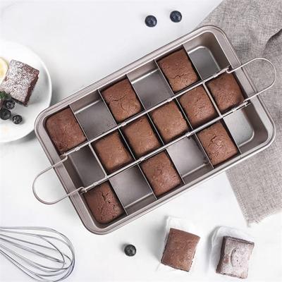 1pc Brownie Cake Pan With Dividers Stainless Steel Loaf Pan Non-Stick Square Lattice Muffin Baking Pan Blondie Bakeware