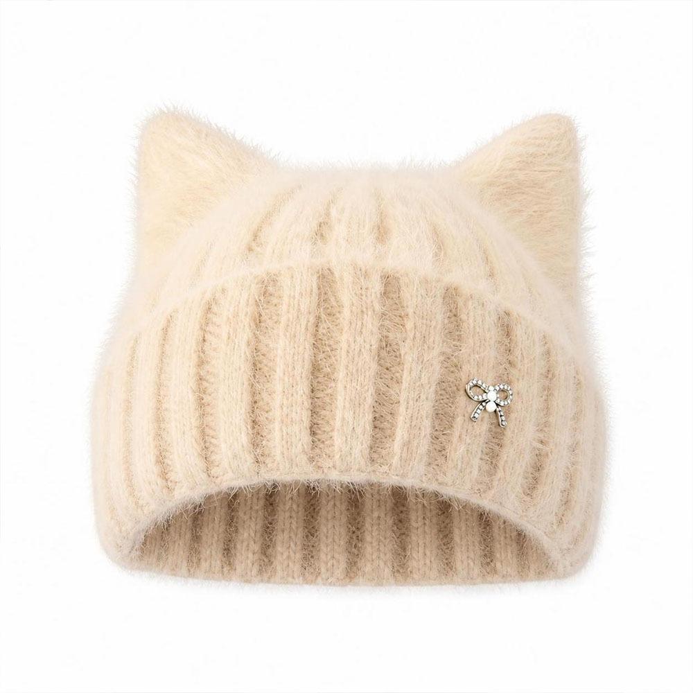 Cat Ear Shape Cat Ear Beanie Knitted Yarn Knitted Cat Hat New Knit Beanie Women's Winter Hat