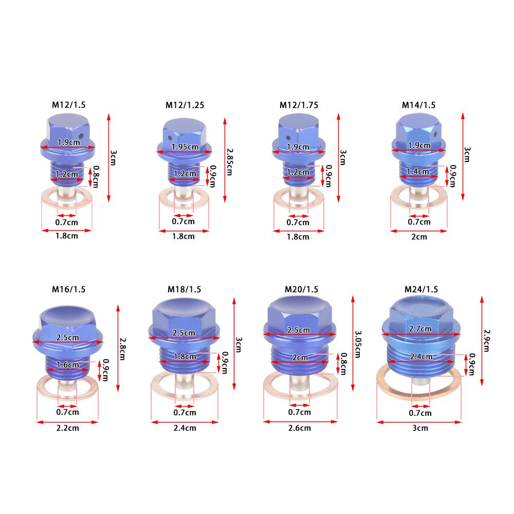 M12x1.5 M12x1.25 M12x1.75 Magnetic Oil Drain Plug Gearbox Oil Sump Drain Plug Nut Aluminum with Crush Washer Gaskets