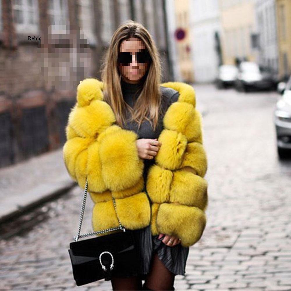 

European & American Faux Fur Hooded Patchwork Coat M