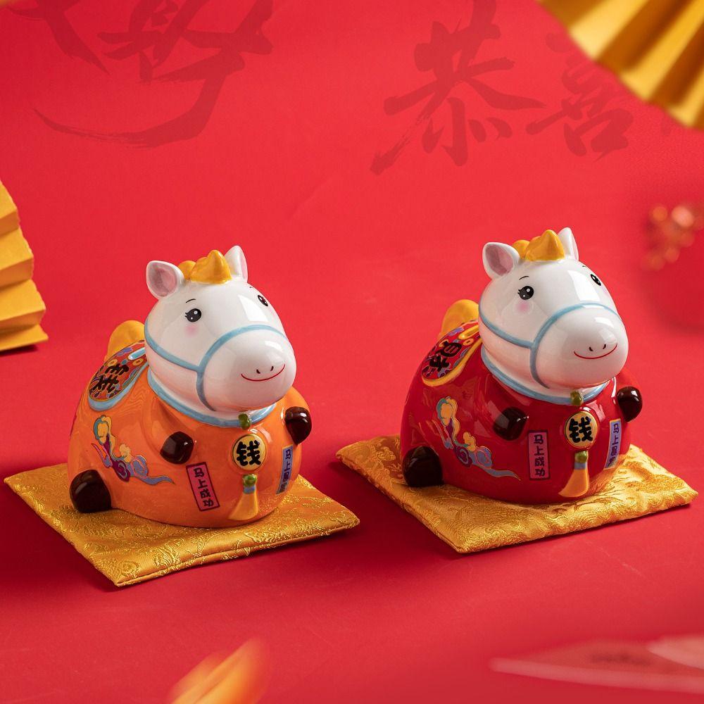 Ceramic Material Ceramic Horse Ornaments Horse Design Figurine Style Piggy Bank Piggy Bank Function Zodiac Theme New Year Gifts