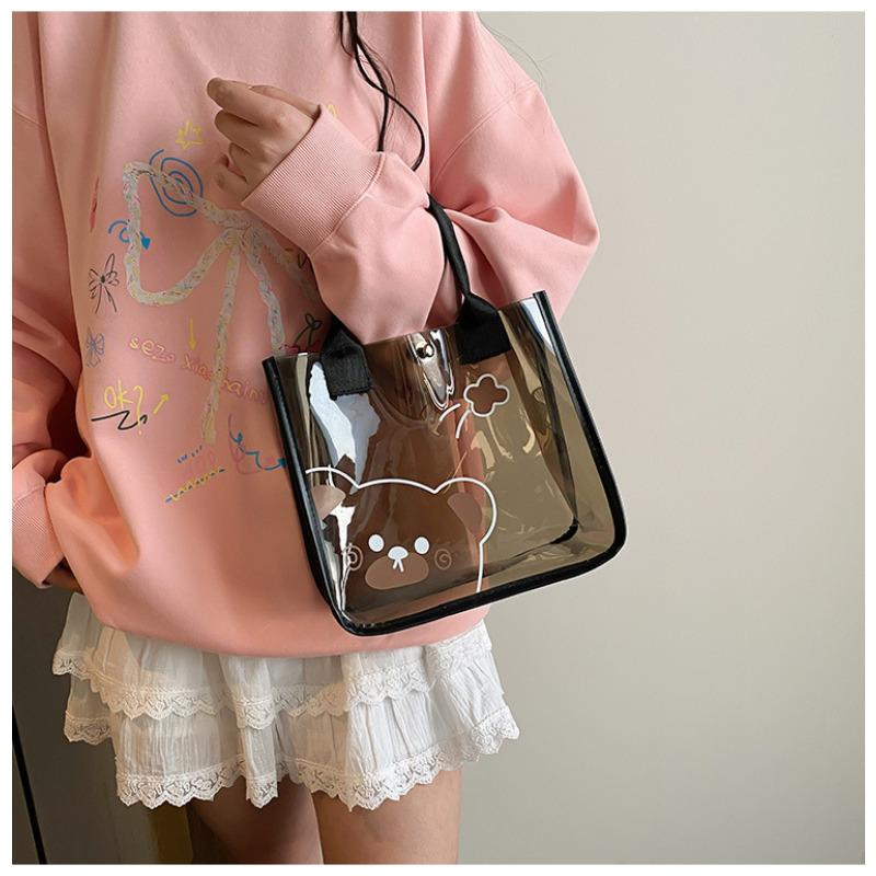 Cute PVC Transparent Tote Bag for Women Thickened Handbag Make up Pouch