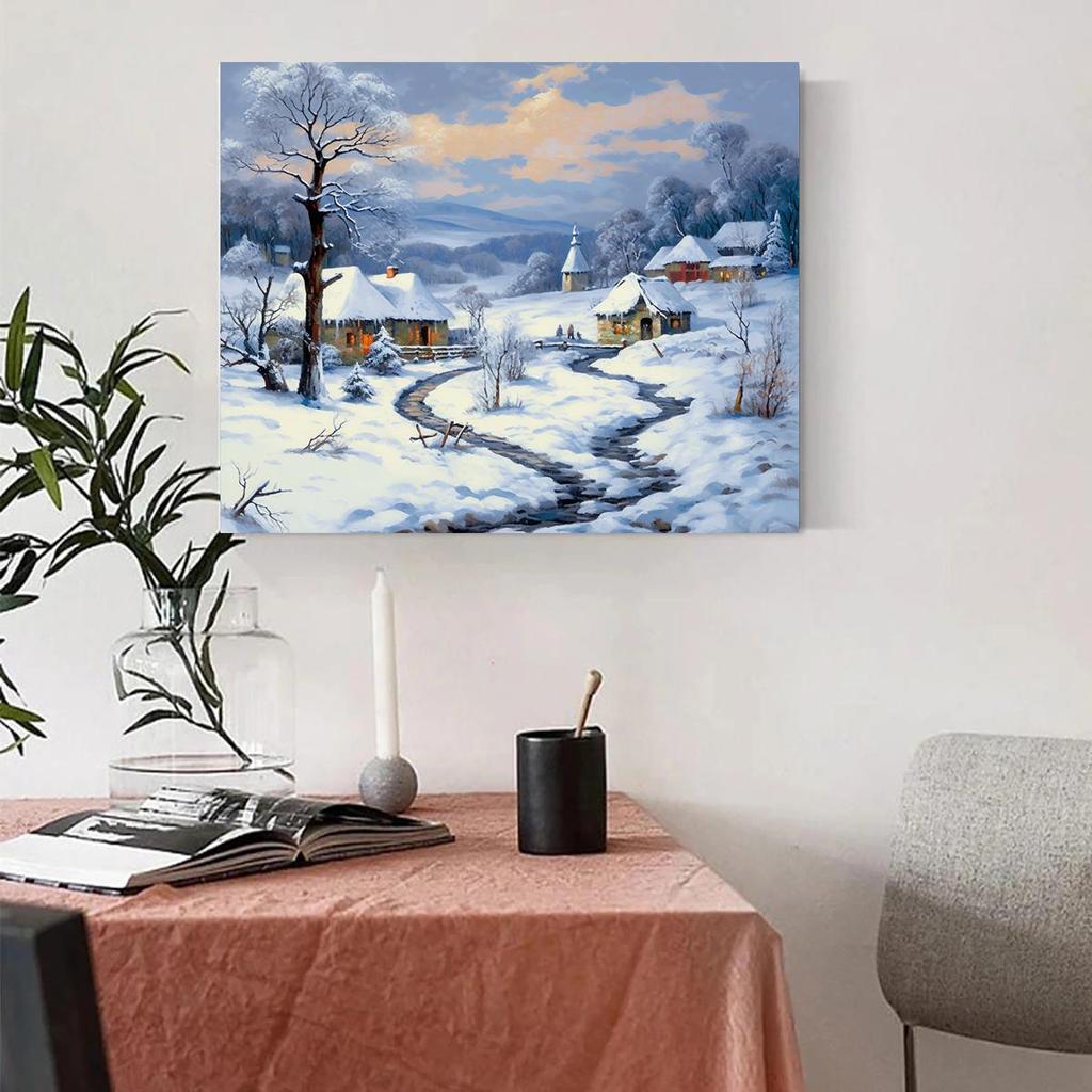 Rám Zimní obraz Malování podle čísel Sady pro dospělé Krajina Sníh Venkov Obraz na zeď Akrylové plátno pro domácí dekorace 40x50cm