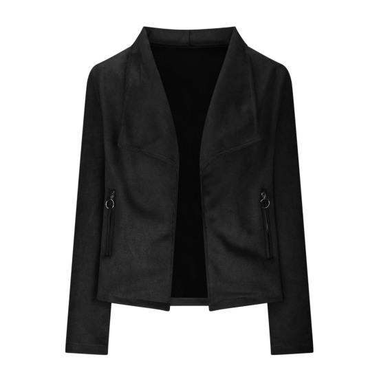 Women Jacket Solid Color Loose Zipper Pockets Faux Suede Loose Lapel Vintage Open Stitch Long Sleeve Smooth Windproof Lady Coat