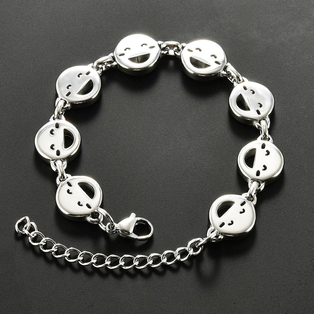 Cute Stainless Steel Funny Smile Face Bracelet Link Hand Chain for Women Men Emoji Charms Wrist Wristband Anklets Metal Jewelry