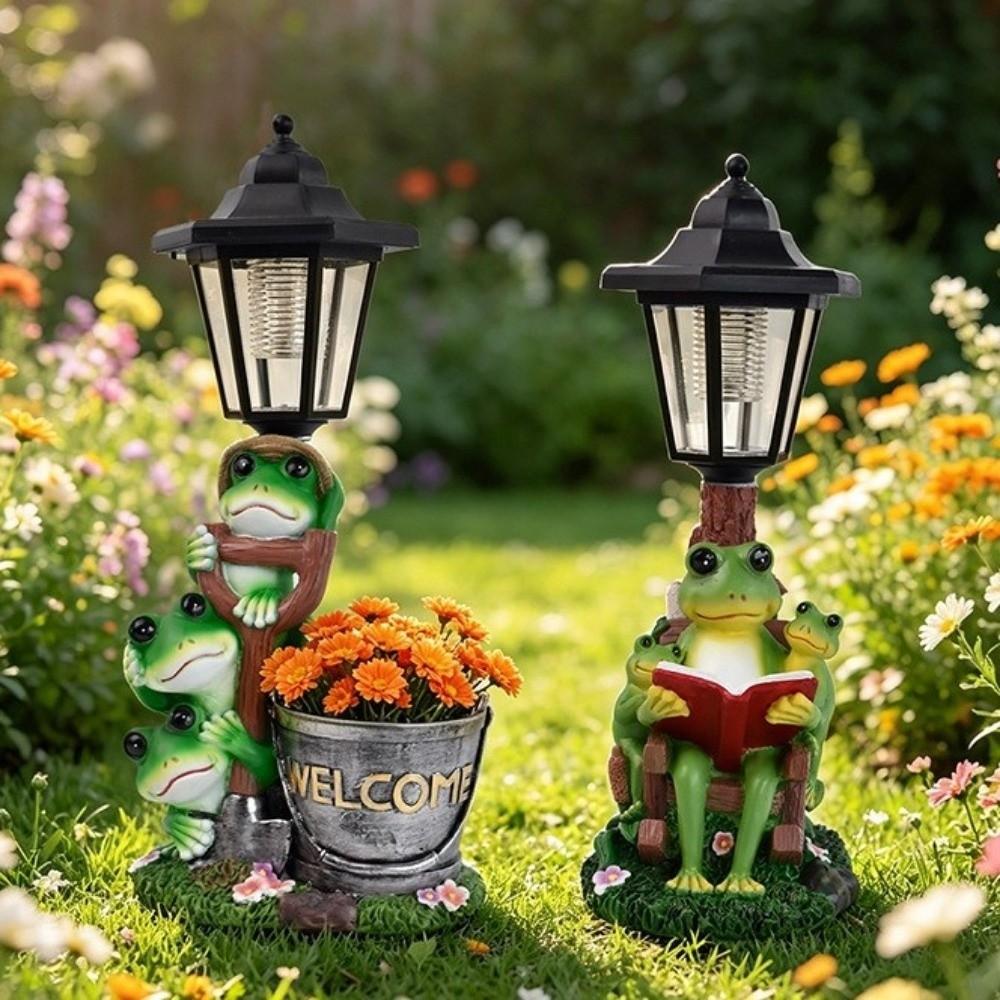 Lifelike Frog Plant Pot  Light Weatherproof Solar Frog Lamp Frog Statue Solar Light  Pathway Decor