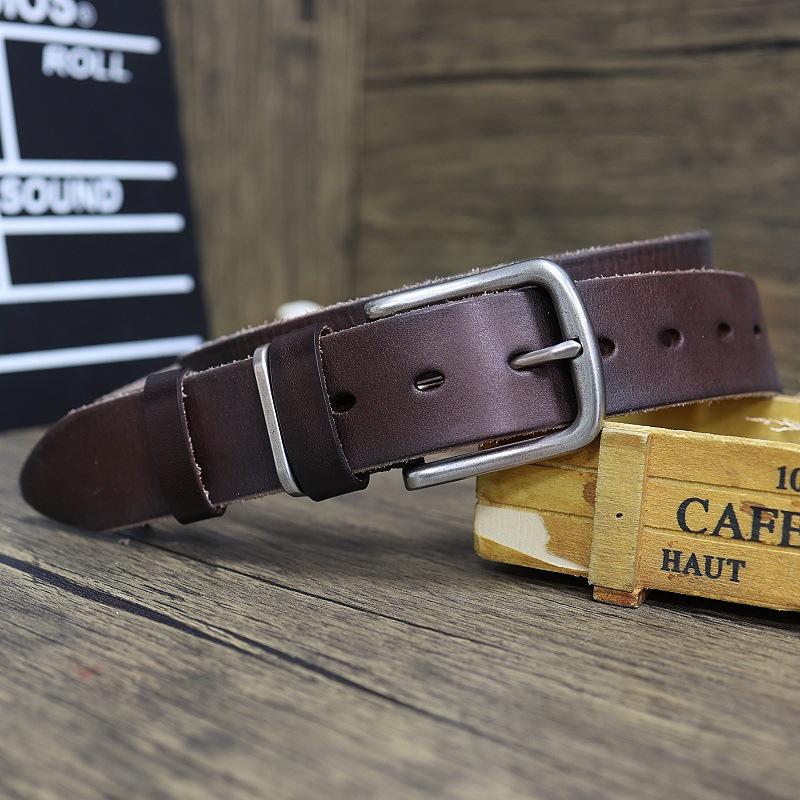Men s Genuine Cowhide Leather Belt - Handmade Retro Youth Style for Jeans 115 cm коричневый