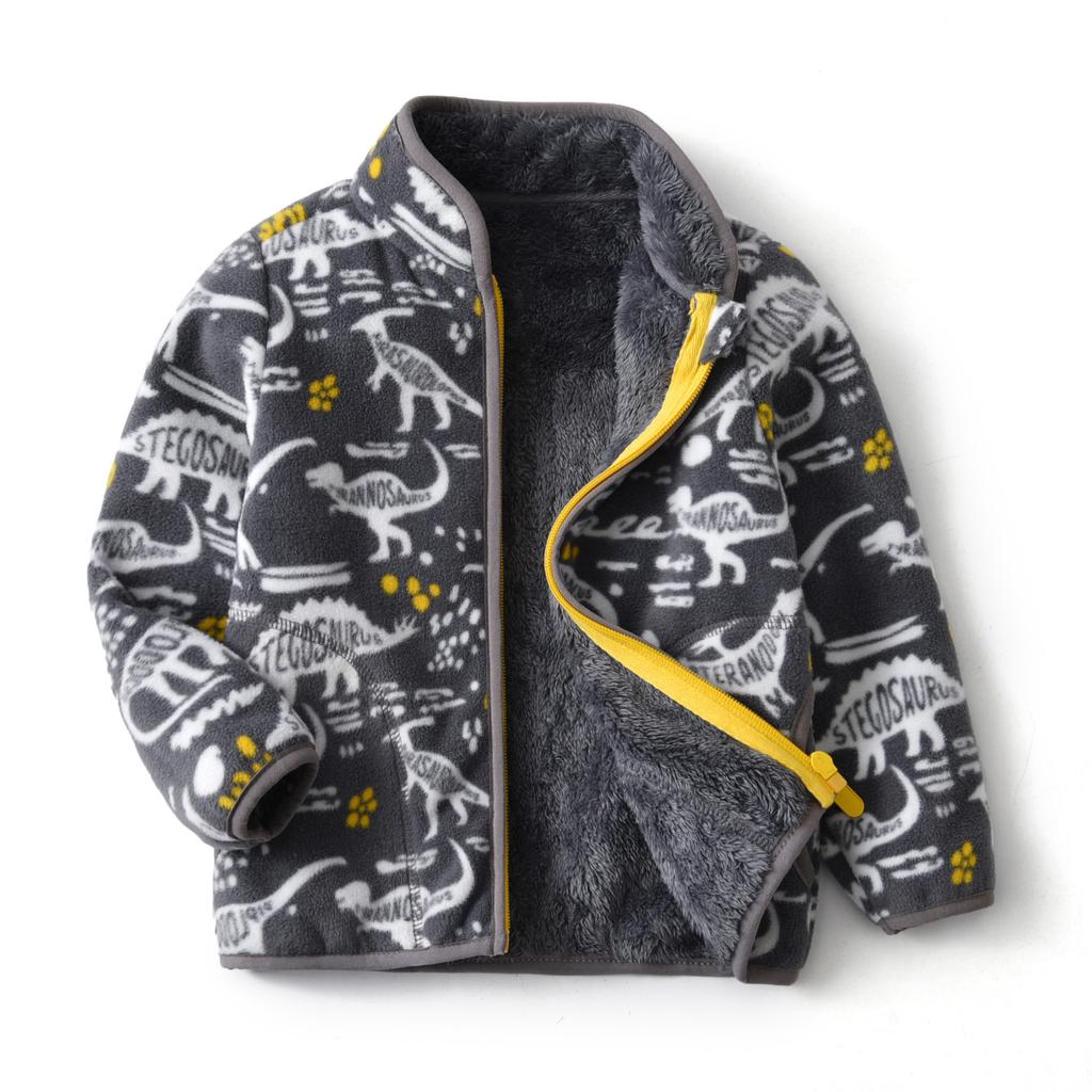 Nouvelle veste d'hiver épaisse et chaude pour garçons, style décontracté, avec fermeture éclair, col montant et imprimé animal de dessin animé mignon