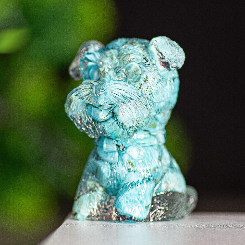 Resin Schnauzer Figurine With Natural Crystal Fill For Desk Decor And Gift Giving