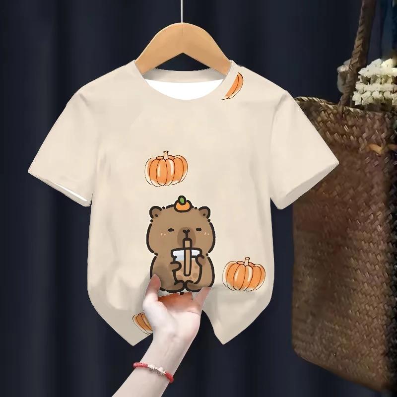 Capybara Kids Clothing Tees Summer Printed Cartoon Fashion Short Sleeve T-shirt Girls Loose Tops T Shirts