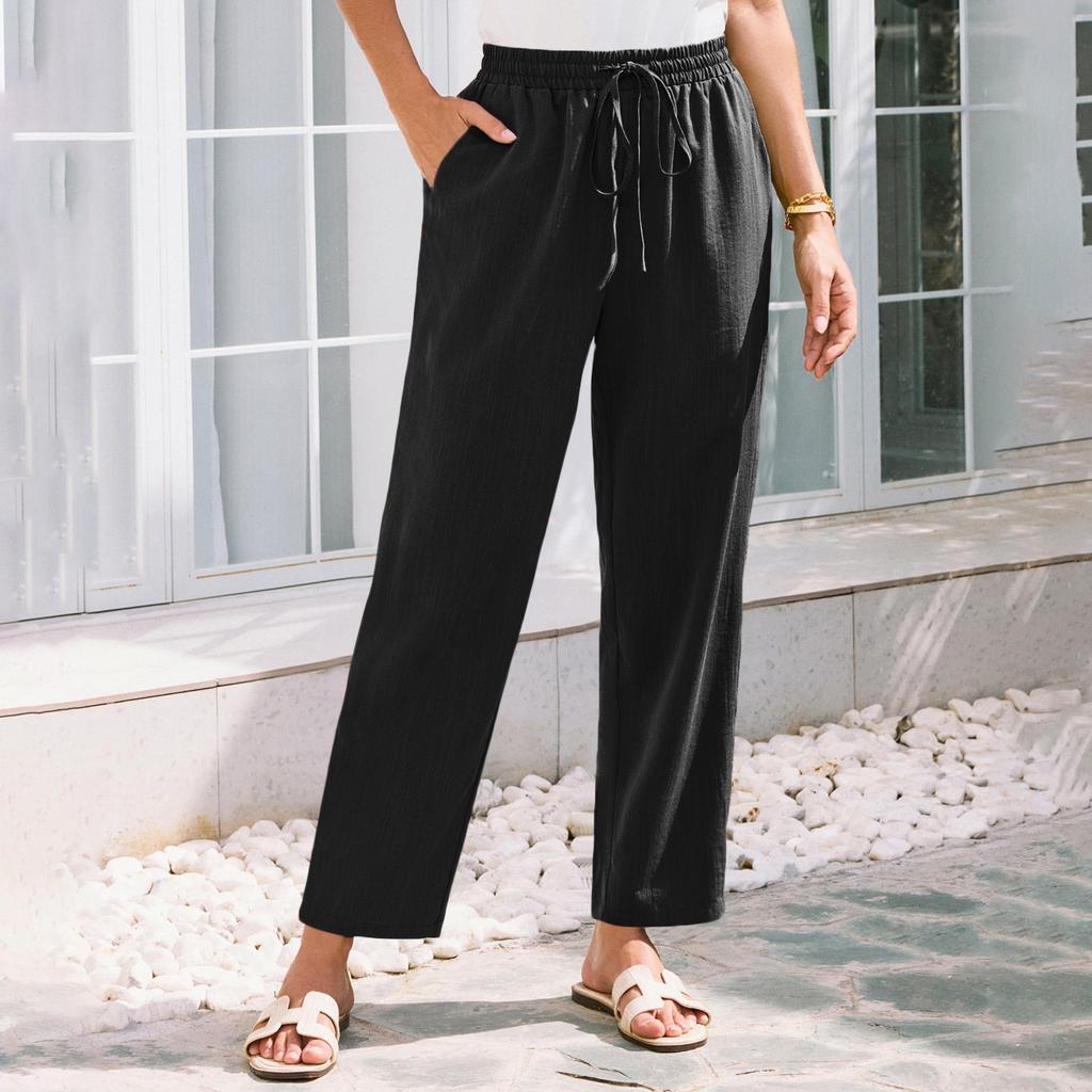 Women's Pants Stralght Pants With Pockets Lightweight Caual Loose Trousers Summer Drawstring Beach Trousers