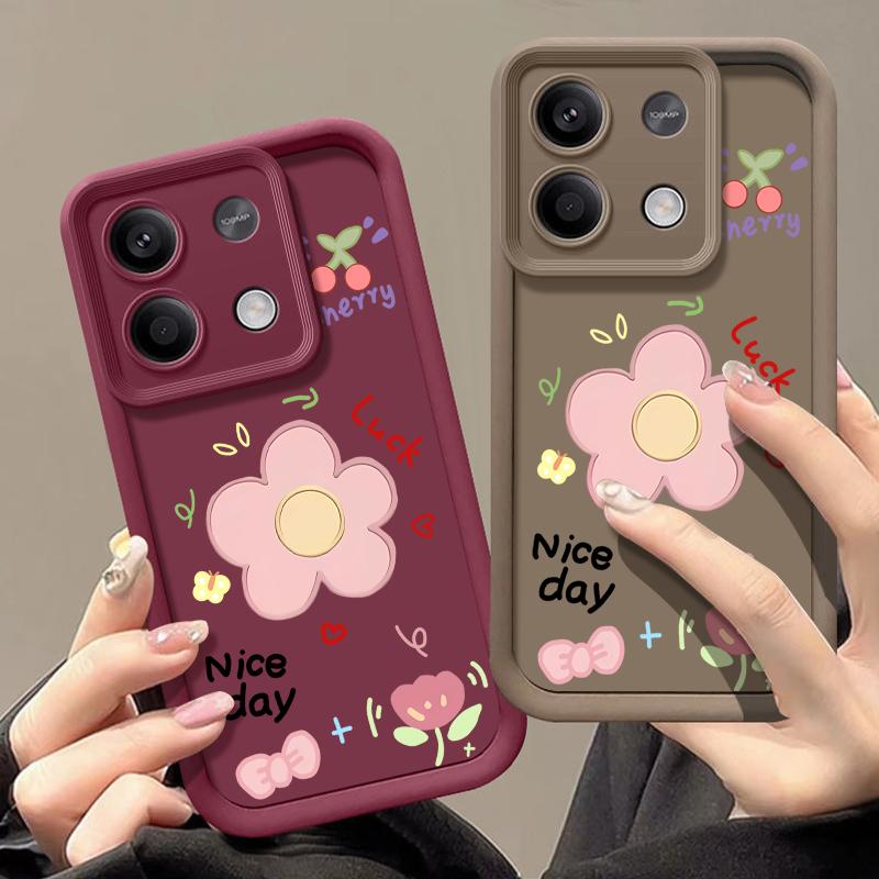 Cartoon Flower Print TPU Soft Case For Xiaomi 14T 13T Poco F6 Pro X6 X5 Redmi 13C Note 14 13 12 11 Pro 10 Lens Protection Shockproof Matte Phone Case