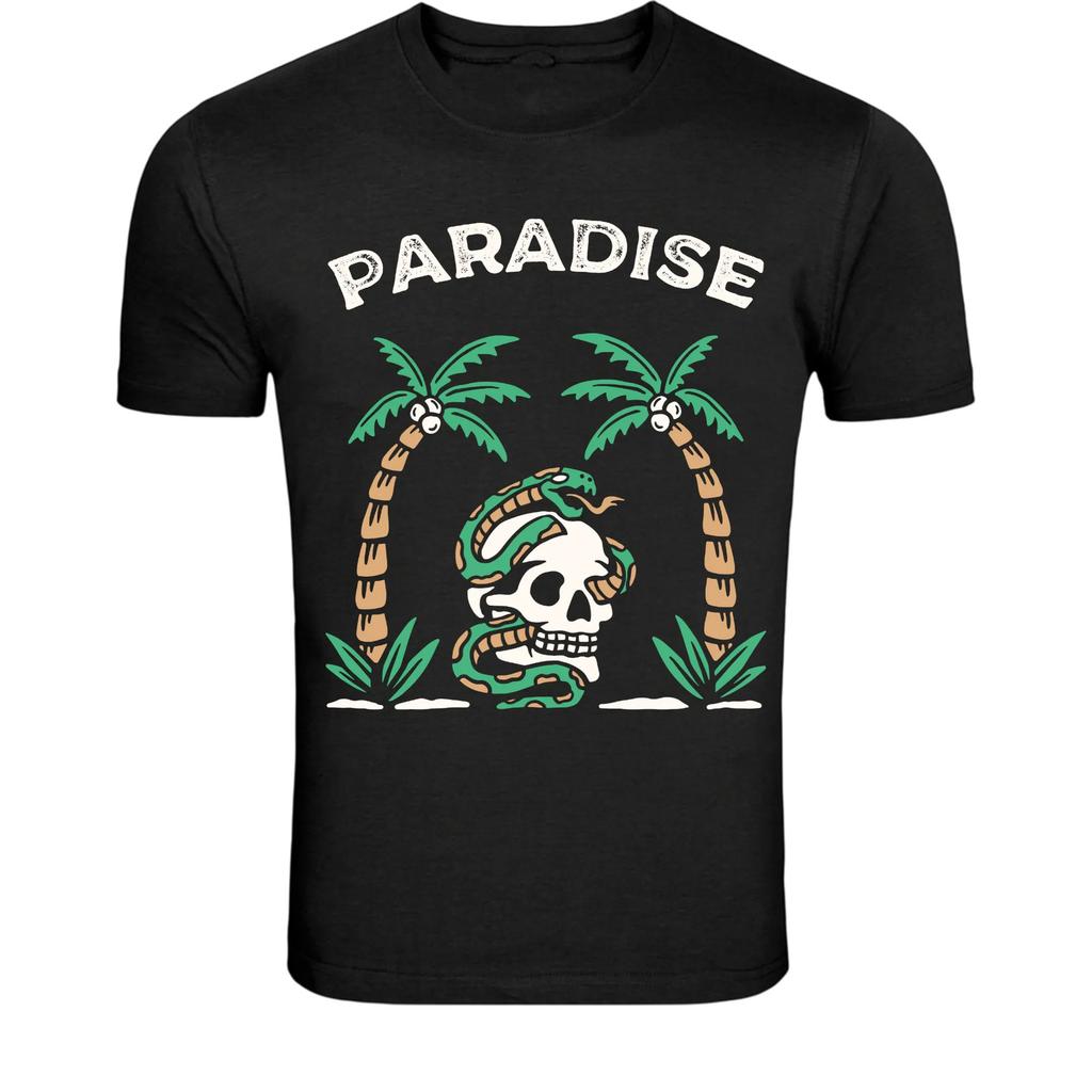 Paradise Skull Snake Palm Trees T-Shirt - Tropical Gothic Island