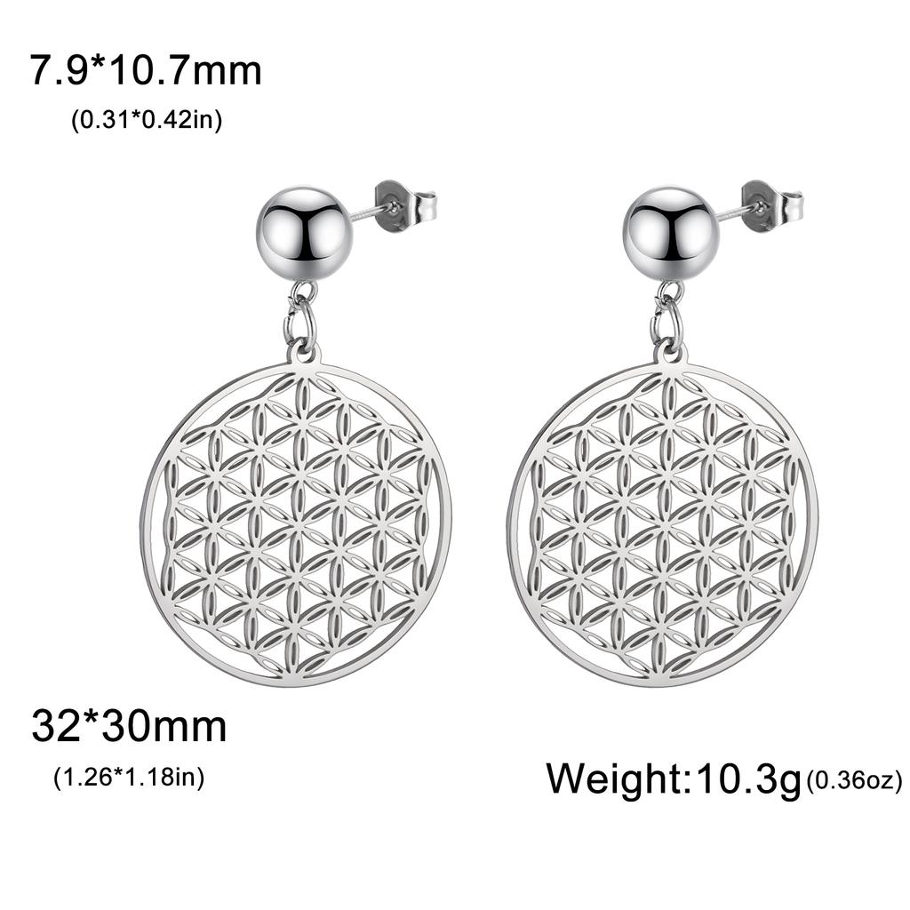 LIKGREAT Flower of Life Stud Earrings for Women Stainless Steel Round Earring Mandala Sacred Geometry Seed of Life Jewelry Gift