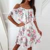 Frauen Floral Print Kleid Sommer Sexy Off Schulter Rüschen Kurzarm Kleid Vestidos 2023 Elegante Casual Spaghetti Strap Kleider