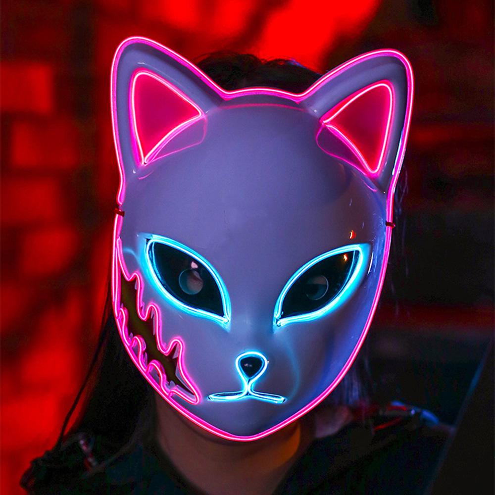 Maschera Neon Halloween 2025 Cosplay Anime Giapponese LED Neon Maschera Demon Slayer Costume Festa di Halloween Oggetti di Scena