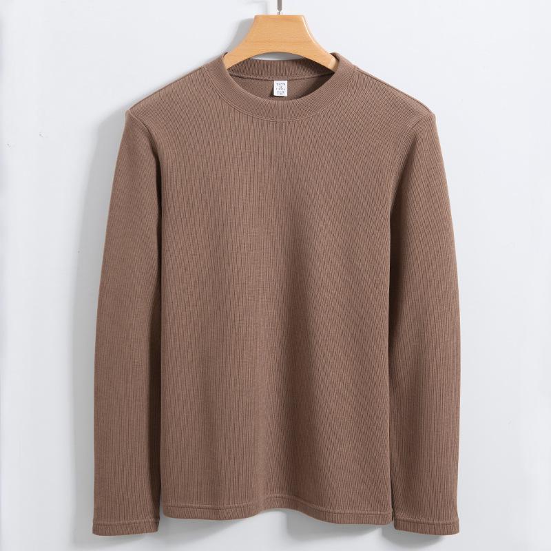 

Men s Beige Double-Sided Knit Sweater: High-End 280g Cotton, Machine Washable, Long-Sleeved, Round Neck, Ideal for Autumn/Winter 4XL кофейный