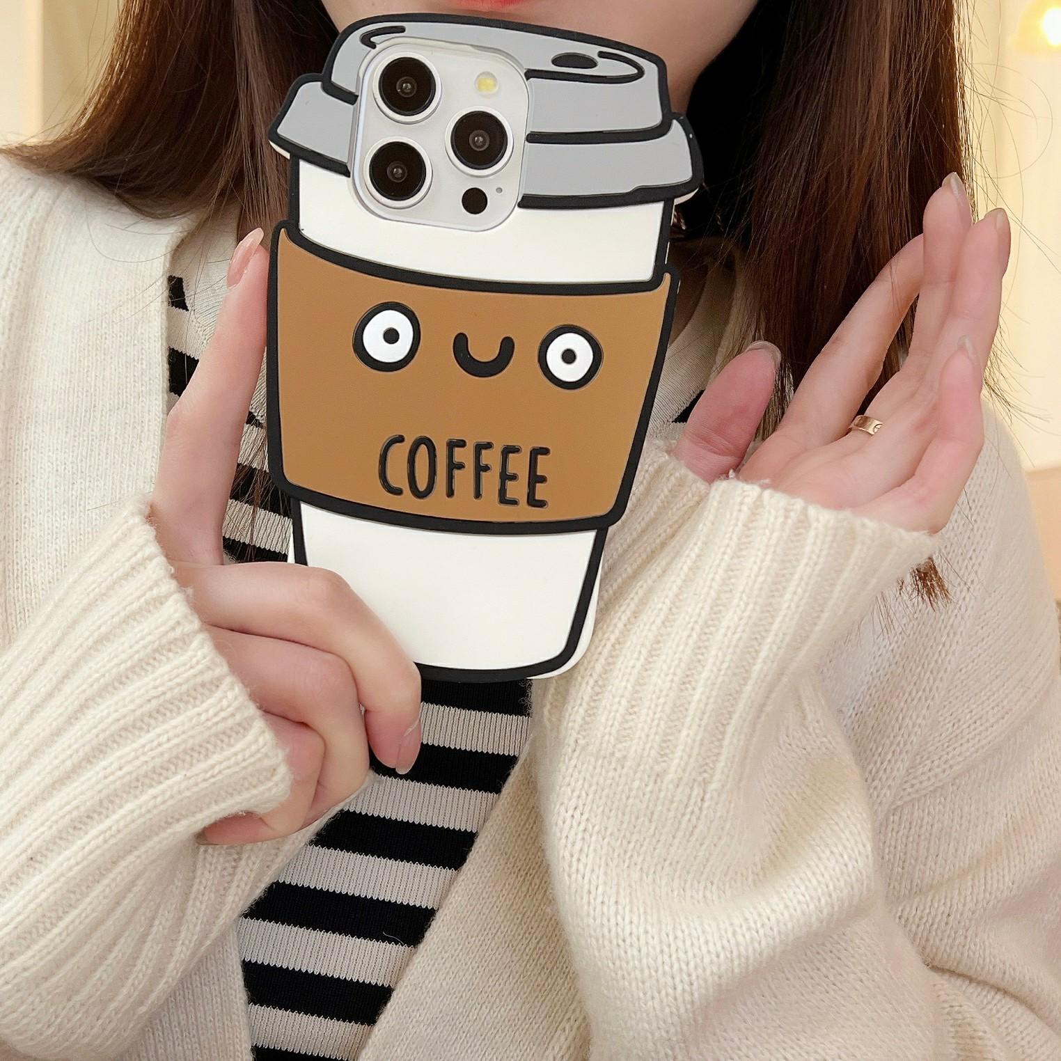 

For iPhone 16 Pro Max Silicone Case Cute Coffee Cup Design Shockproof Phone Back Cover As Shown A
