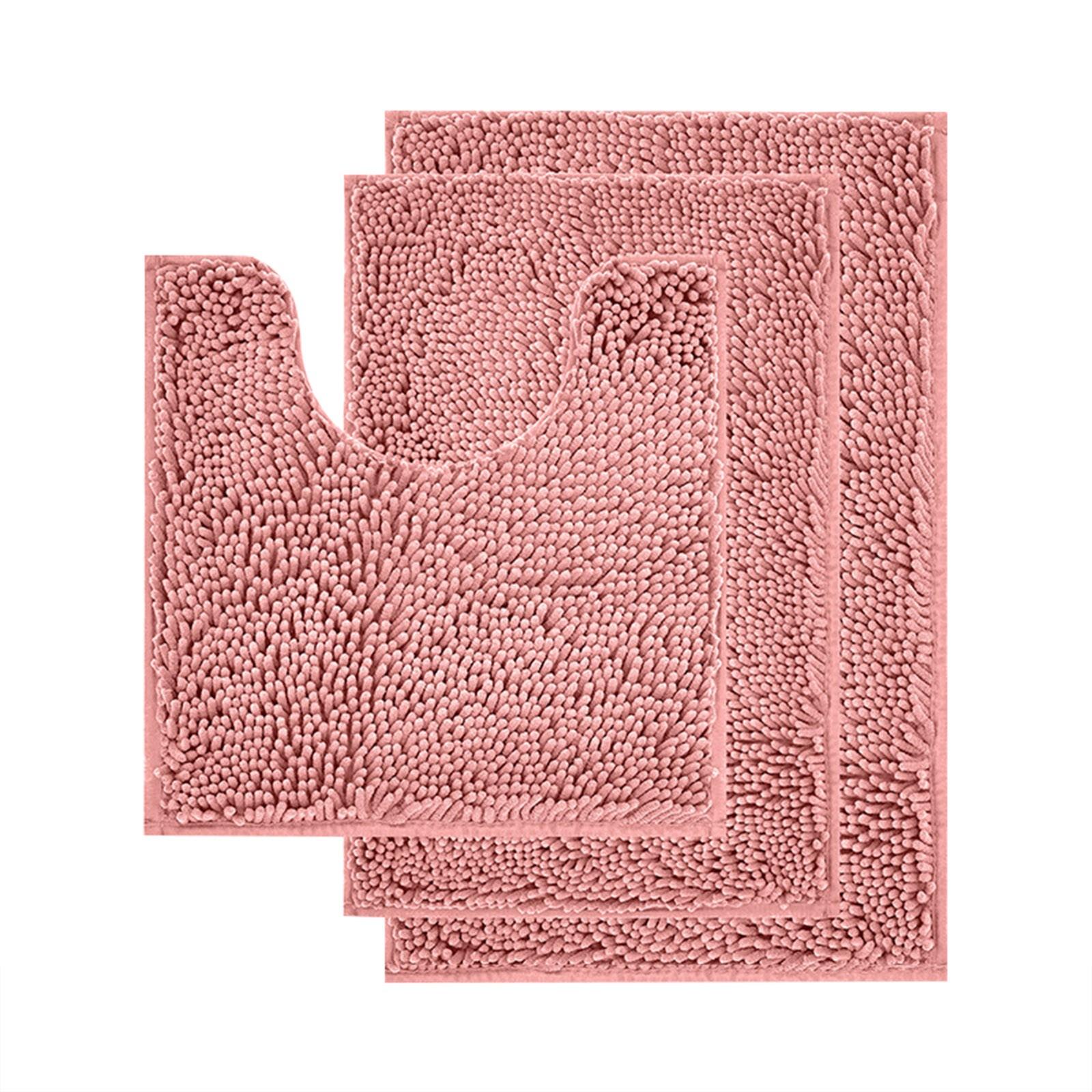 

Chenille Bathroom Rug Set 3 Pieces Soft Absorbent Non Slip Bath Mats with Contour Rug and Two Rectangular Mats for Bathroom Floor One Size