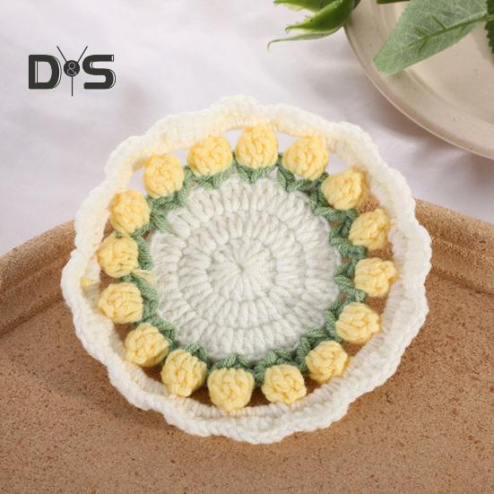 Descanso de Copo Tulipa de Crochê Feito à Mão Almofadas de Flores para Xícaras de Café Chá Multiuso Decoração de Casa Bar e Presente Criativo para Chá de Casa Novos Aniversários