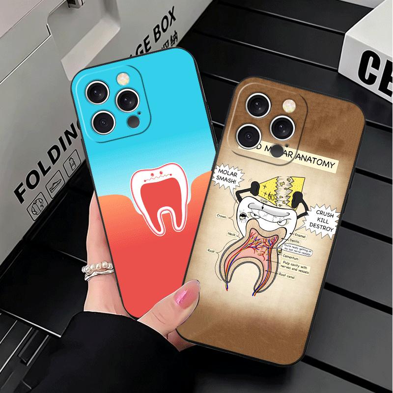Tooth Dentist Pattern Soft Phone Case for iPhone 16 16E 17 Air 15 Pro Max 14 Plus 13 Mini 11 12 7 Black Cover Back Shell