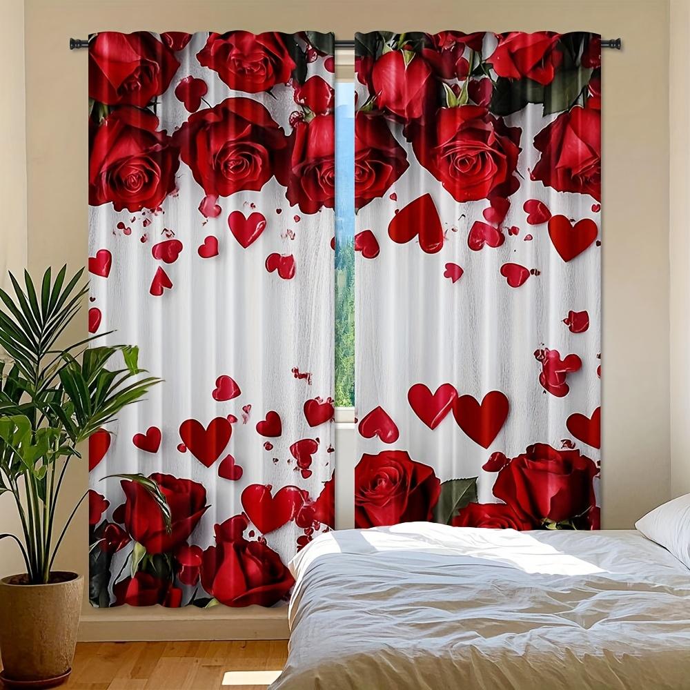 

2 шт. Элегантные шторы-фоны с красными розами и сердечками - Романтический декор на День святого Валентина для спальни и гостиной, Полупрозрачный Пол 53x116cm 2pc&Without mount