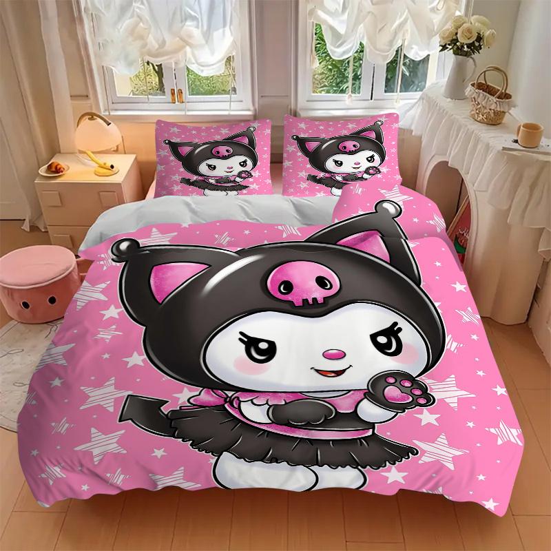 3pcs Pink Kuromi Printed Bedding Set, Soft and Comfortable Quilt Cover for Bedroom, Guest Room (1 Duvet Cover + 2 Pillowcases, Pillow Core N