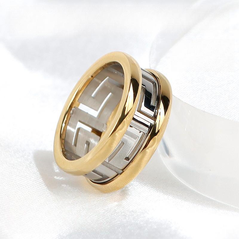 Vintage Contrast Chain Hollow Ring Titanium Steel Electroplating Premium Sense Ring Women's Jewelry