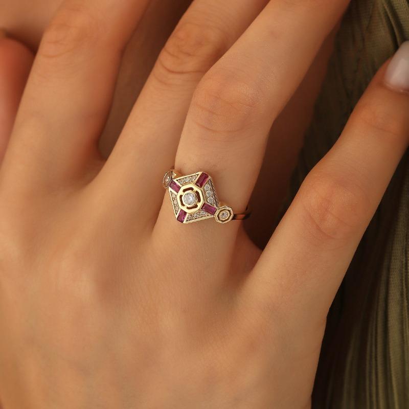 European and American Fashion Palace Style Ruby Fashion Block Creative Women's Ring